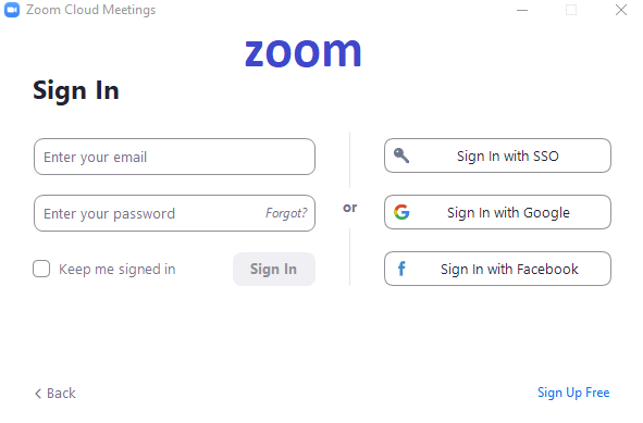 Hãy chọn đăng nhập bằng tài khoản đã đăng ký với zoom hoặc chính tài khoản googlemail, facebook mà bạn đang dùng trên thiết bị của bạn.